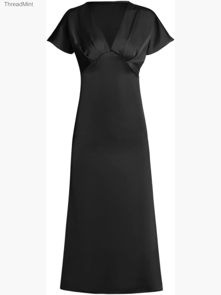 V Neck Ruffle A-Line Midi Dress Flowy Cocktail Formal Wedding Gown